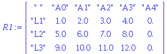 R1 := rtable(1 .. 4, 1 .. 6, [[