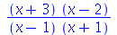`/`(`*`(`+`(x, 3), `*`(`+`(x, `-`(2)))), `*`(`+`(x, `-`(1)), `*`(`+`(x, 1))))