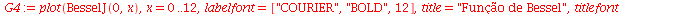 Fun\E7\E3o de Bessel G4 := plot(BesselJ(0, x), x = 0 .. 12, labelfont = [
