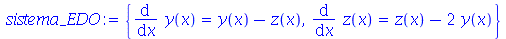 {diff(y(x), x) = `+`(y(x), `-`(z(x))), diff(z(x), x) = `+`(z(x), `-`(`*`(2, `*`(y(x)))))}