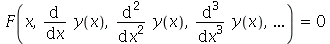 F(x, diff(y(x), x), diff(y(x), x, x), diff(y(x), x, x, x), `...`) = 0