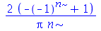 `+`(`/`(`*`(2, `*`(`+`(`-`(`^`(-1, n)), 1))), `*`(Pi, `*`(n))))