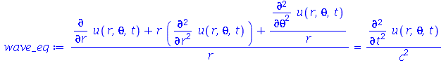 `/`(`*`(`+`(diff(u(r, theta, t), r), `*`(r, `*`(diff(diff(u(r, theta, t), r), r))), `/`(`*`(diff(diff(u(r, theta, t), theta), theta)), `*`(r)))), `*`(r)) = `/`(`*`(diff(diff(u(r, theta, t), t), t)), `...