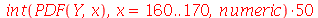 `+`(`*`(50, `*`(int(PDF(Y, x), x = 160 .. 170, numeric))))