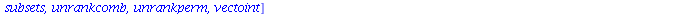 [Chi, bell, binomial, cartprod, character, choose, composition, conjpart, decodepart, encodepart, eulerian1, eulerian2, fibonacci, firstcomb, firstpart, firstperm, graycode, inttovec, lastcomb, lastpa...