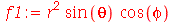f1 := `*`(`^`(r, 2), `*`(sin(theta), `*`(cos(phi))))