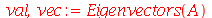 val, vec := Eigenvectors(A)