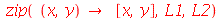 zip(proc (x, y) options operator, arrow; [x, y] end proc, L1, L2)