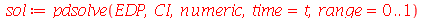 sol := pdsolve(EDP, CI, numeric, time = t, range = 0 .. 1)