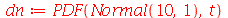 dn := PDF(Normal(10, 1), t)