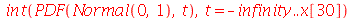 int(PDF(Normal(0, 1), t), t = `+`(`-`(infinity)) .. x[30])
