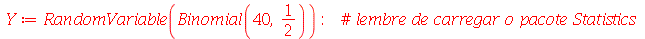 Y := RandomVariable(Binomial(40, `/`(1, 2))); -1